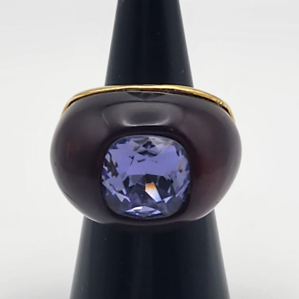 Kenneth Jay Lane Gold Tone, Brown, & Purple Crystal Ring